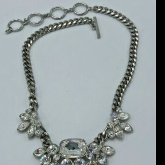 Givenchy Signed Large Crystal Silver-Tone Chain Link Collar Runway Necklace - Picture 5 of 6